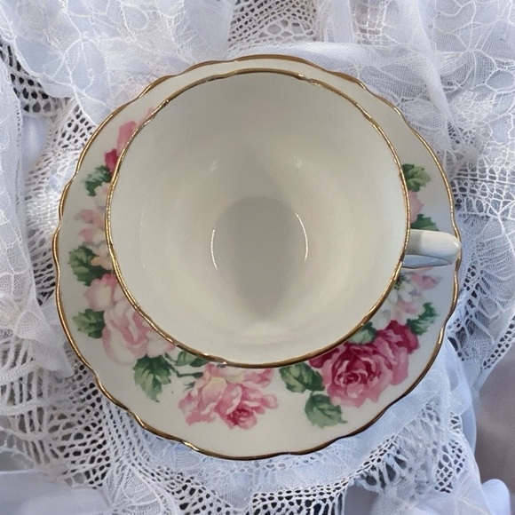 Vintage Crown Staffordshire England Teacup & Saucer, Tiffany Rose Bone China - Picture 3 of 8